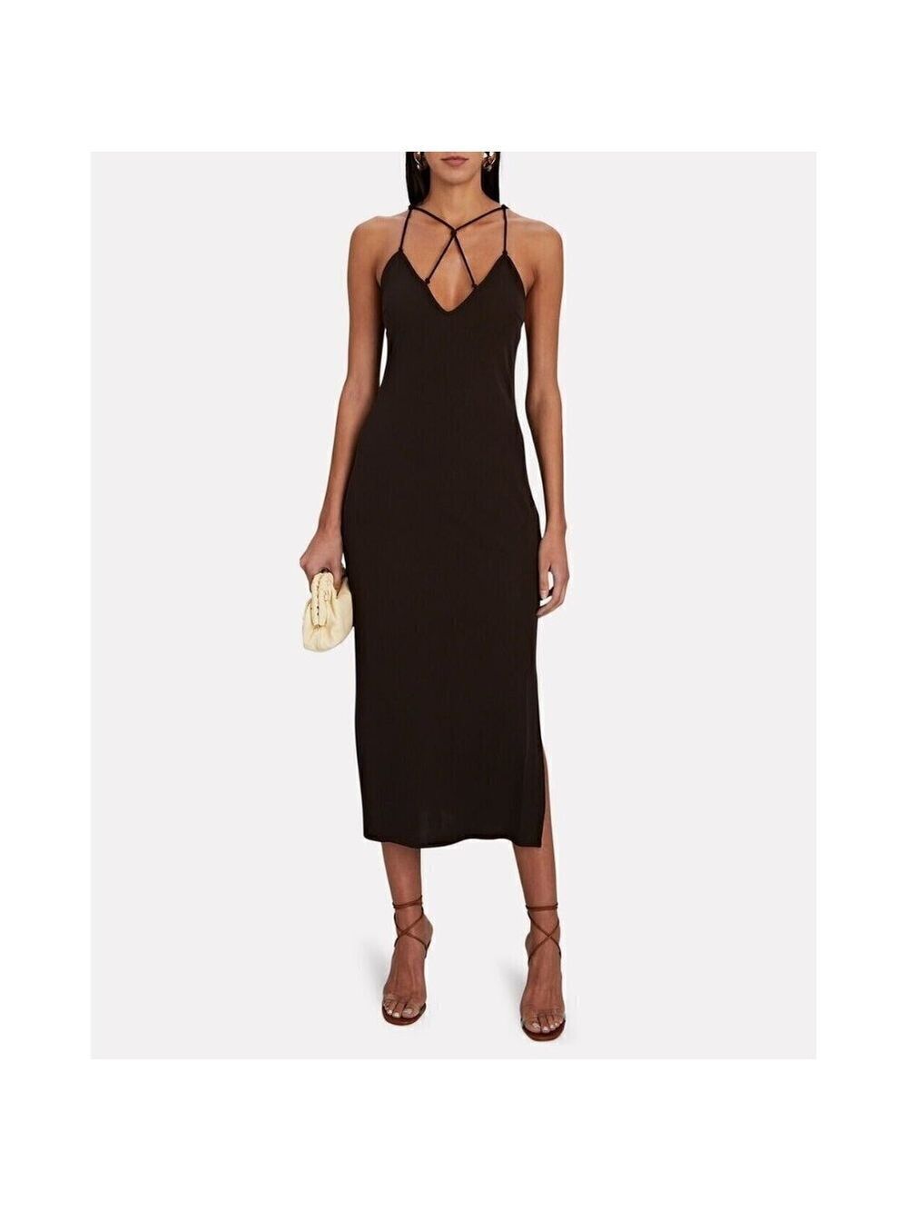 Frame BNWOT womens black delicate knot midi dress sz Medium side slit